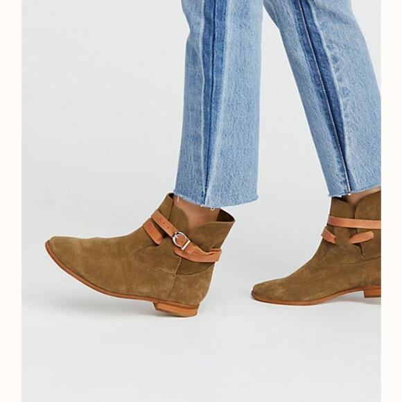 Jeffrey Campbell x Free People Suede Wrap Ankle Boot Olive Green - Picture 1 of 6